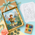 Personalized book and coloring pack gift bundle in a gift box